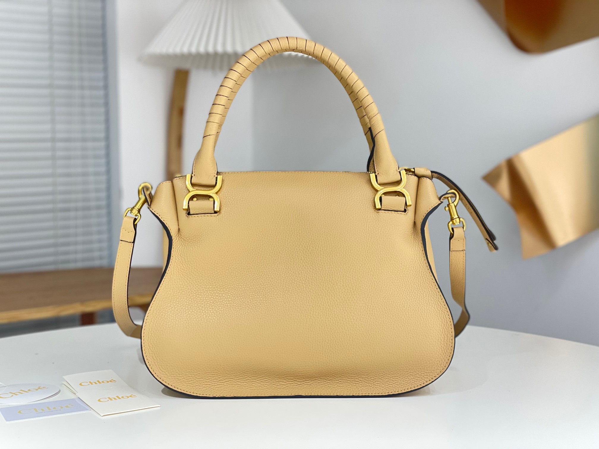 Chloe Large Marcie Bag In Milky Brown Grained Leather